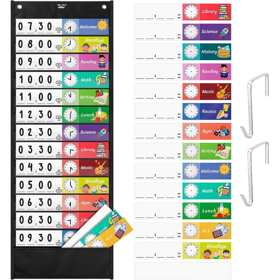 Mr. Pen- Daily Schedule Pocket Charts, 13+1 Pocket, 26 Double Sided Reusable Cards(13 Colored+13 Blanked)