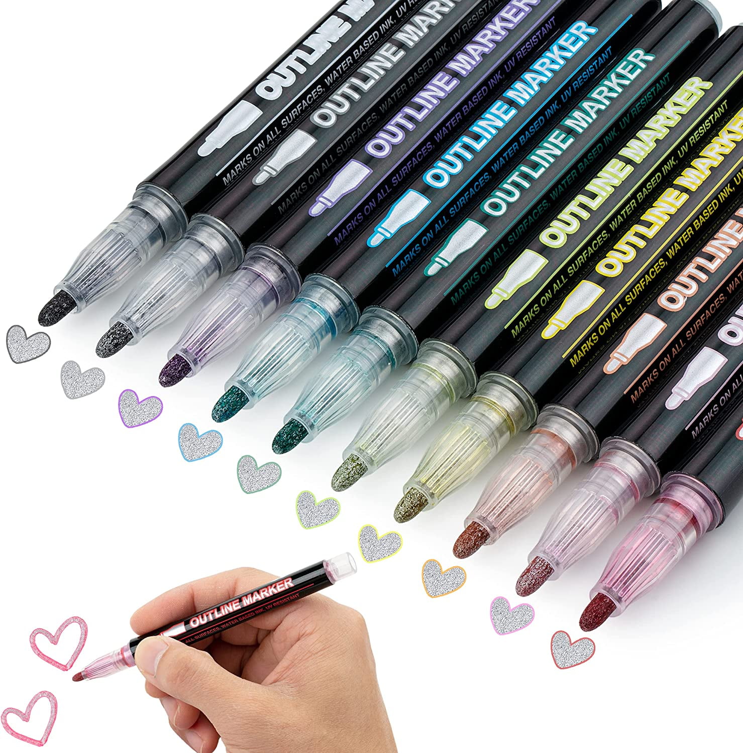 ZSCM Outline Metallic, 12 Colors Double Line Paint Permanent Marker Pens