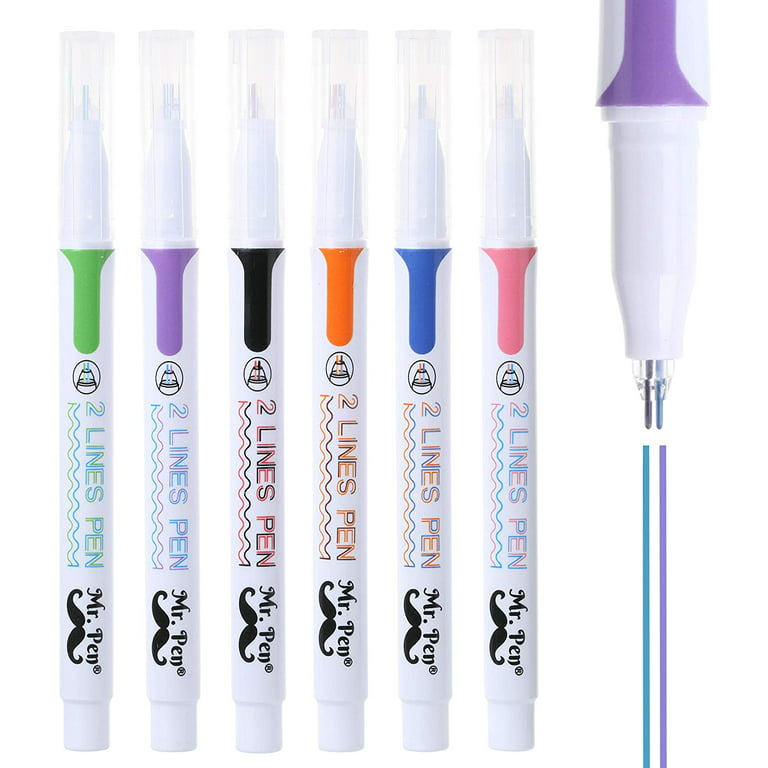 Mr. Pen- Double Line Pen, 6 Pack, Assorted Colors, Double Line Pens, Bible Journaling Pens, Double Line Outline Pen, 3-D Two Line Drawing Pens, Two
