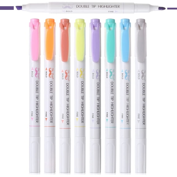 Mr. Pen- Double Tip Highlighters, Fine & Chisel Tip, Pastel Colors, 8 Pack, Highlighters, Highlighter markers, Planner Markers