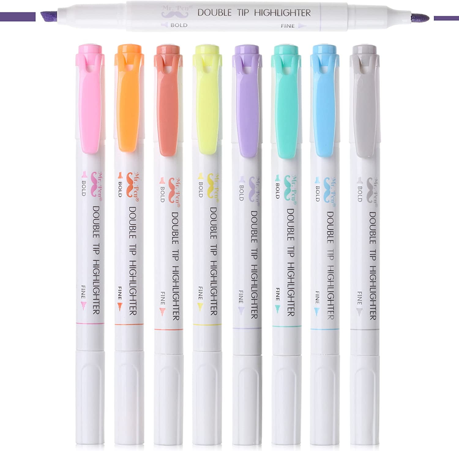 Mr. Pen- Double Tip Highlighters, Fine & Chisel Tip, Pastel Colors, 8 Pack, Highlighters, Highlighter markers, Planner Markers