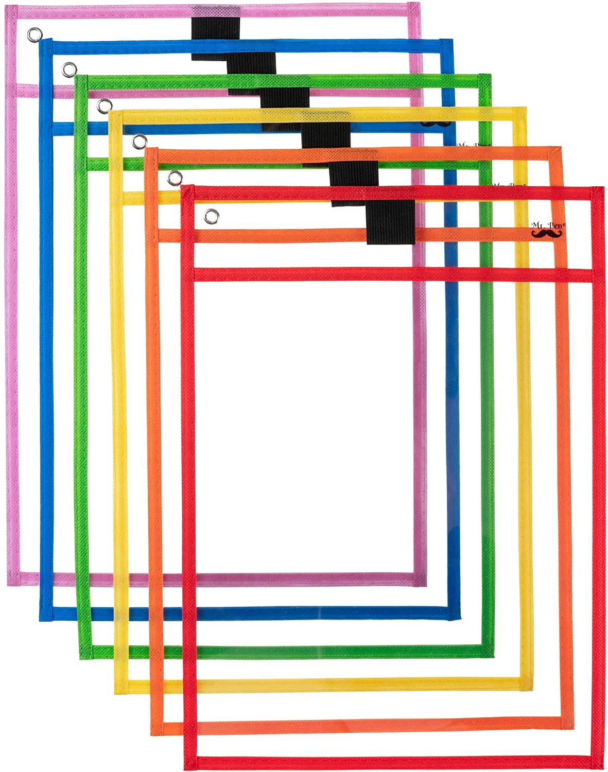 Mr. Pen Dry Erase Pocket Sleeves, A4, 10 x 14 inch, 6 Pack, Colorful