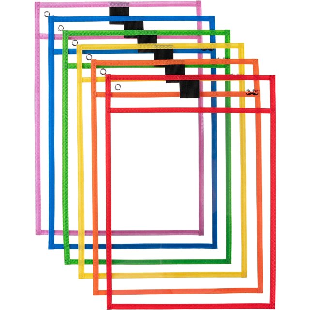Mr. Pen Dry Erase Pocket Sleeves, A4, 10 x 14 inch, 6 Pack, Colorful, Dry Erase Plastic Sleeves