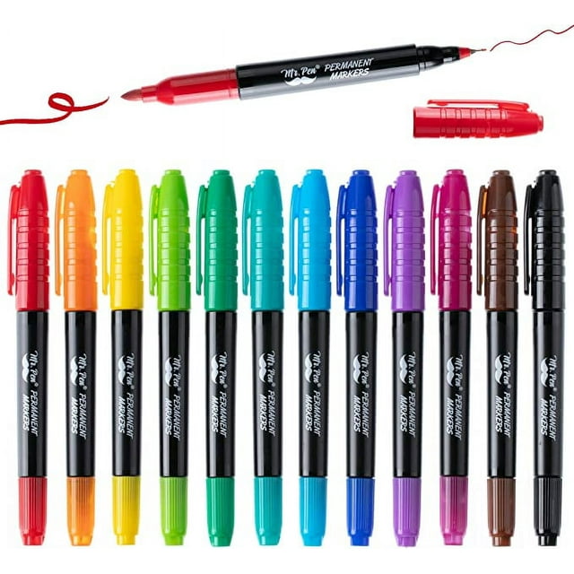 Mr. Pen- Dual Tip Permanent Markers, 12 Pack, Fine & Ultra Fine Tip, Fine Tip Permanent Markers, Fine Tip Marker