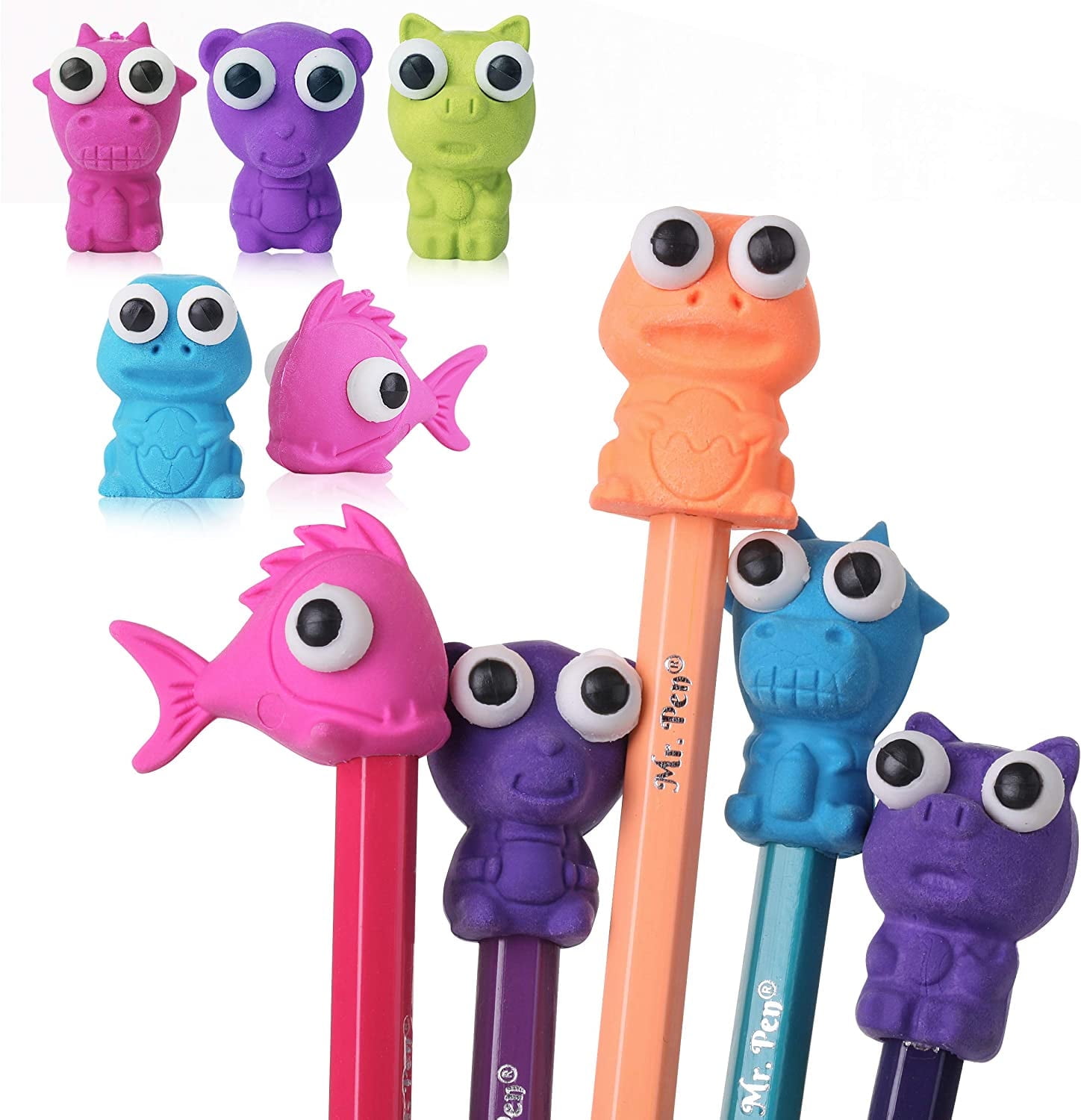 Mr. Pen- Erasers, Cap Erasers, 20 Pack, Animal Eraser Caps, Pencil Eraser