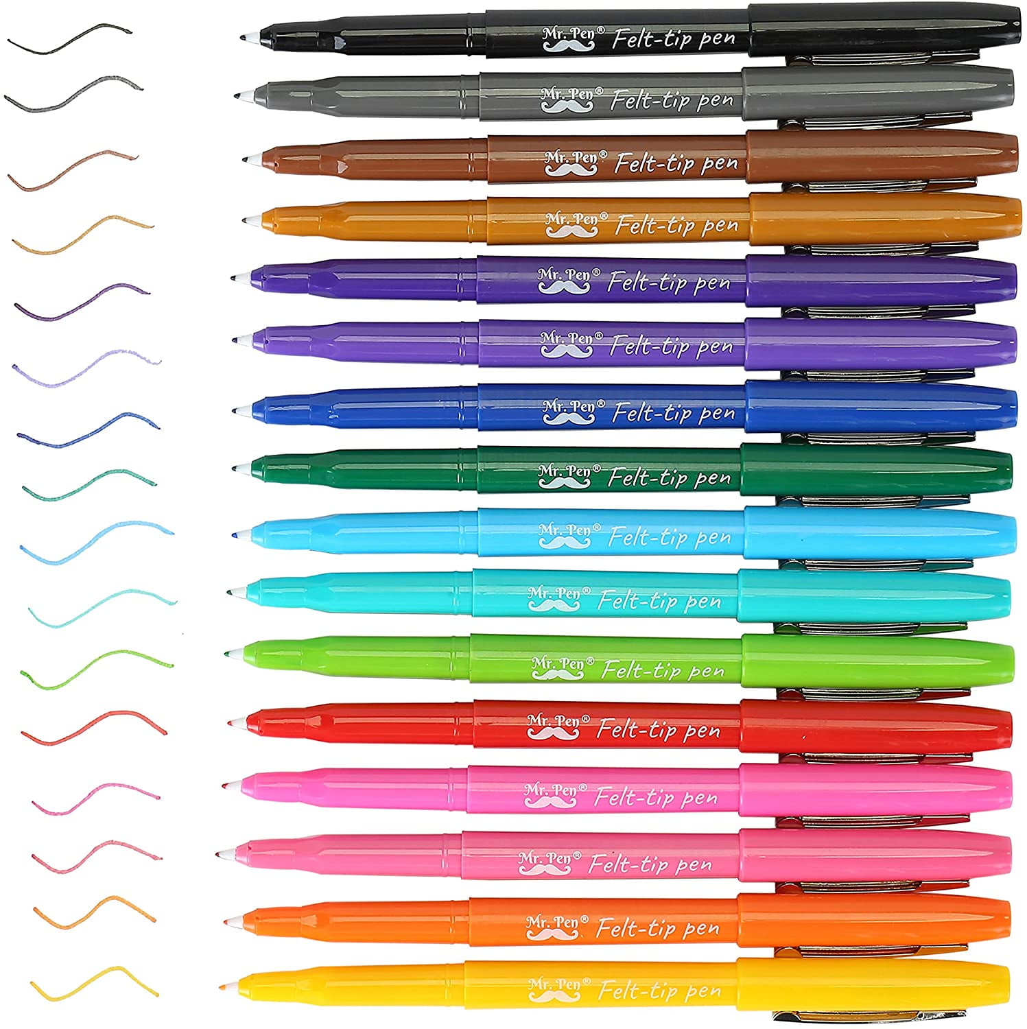 Mr. Pen- Felt Tip Pens, 16 Pack, Colored Felt Tip Pens, Marker Pens, Felt Pens, Felt Tip Markers, Felt Markers, Felt Tip Pens Assorted Colors, Felt