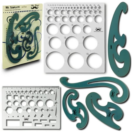 Mr. Pen- French Curve and Template Ruler Set (6 Pc), Drawing Template for All Purposes