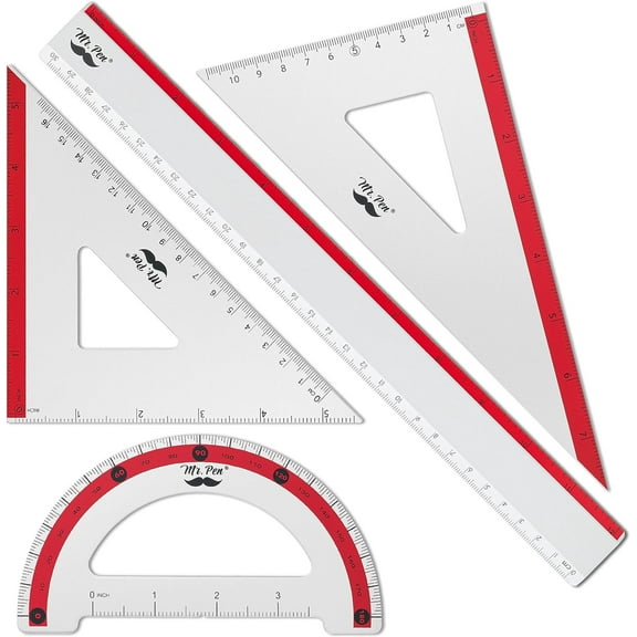 Mr. Pen- Geometry Set, Red Stripes, 4 Pack, Metal Geometry Kit, Triangle Ruler, Metal Ruler, Drafting Triangles, Metal Protractor, Metal Set Square, Drafting Ruler, Drafting Set