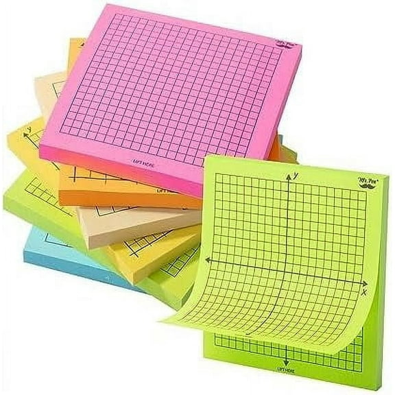 Mr. Pen- Graph Paper Sticky Notes, 6 Pads, 3x3 Inch, Bright Colors, Graph Sticky Notes