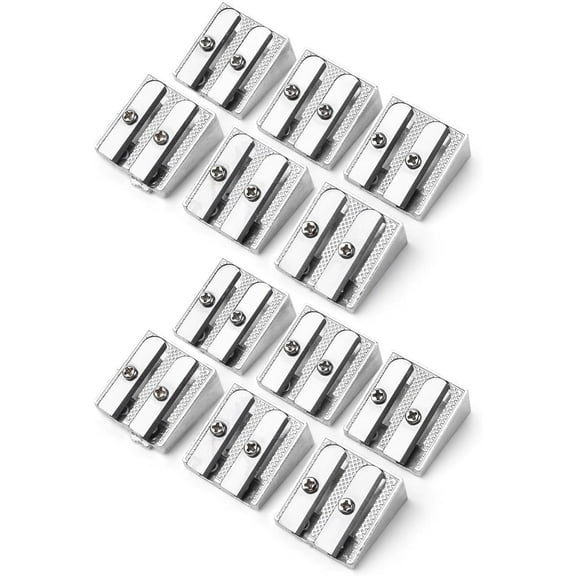 Mr. Pen- Handheld Metal Pencil Sharpener with 2 Holes, Pack of 12, Silver, Colored Pencil Sharpener