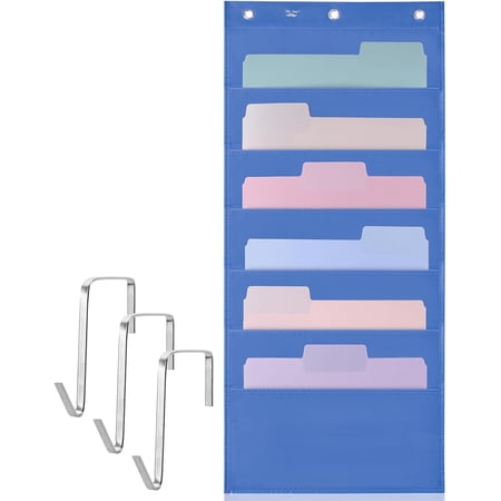 Mr. Pen- Hanging Wall File Organizer, 6 Pocket, Blue, 3 Overdoor Hangers Included, Over The Door File Organizer, Hanging Folder Organizer
