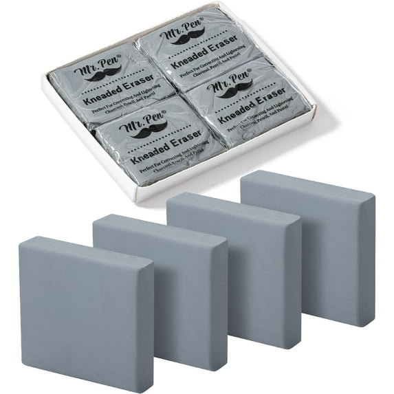 Mr. Pen- Kneaded Eraser, 4 Pack, Grey, Kneaded Erasers for Artists, Art Eraser, Kneadable Erasers