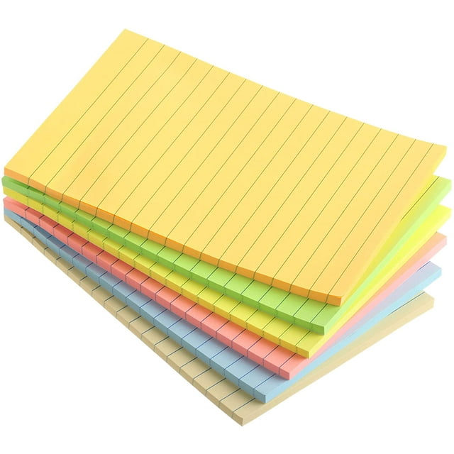 Mr. Pen Lined Sticky Notes 4x6, 6 Pads, 45 Sheets/Pad, Pastel Color