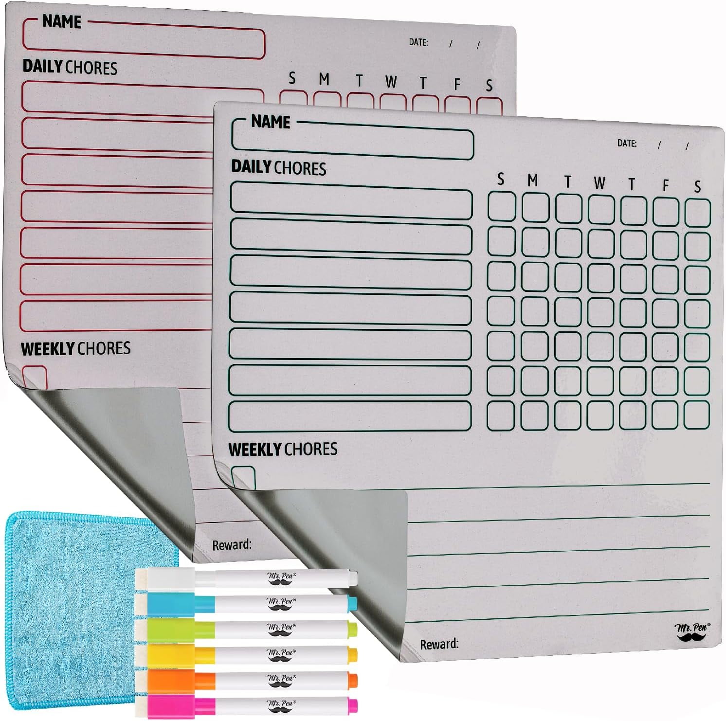Mr. Pen- Magnetic Dry Eraser Chore Chart for Multiple Kids, 2 Pack ...
