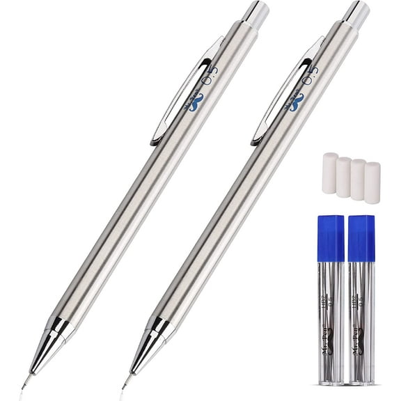Mr. Pen- Mechanical Pencils 0.5, Pack of 2, Metal Mechanical Pencil with Lead and Eraser, Drafting Pencil, Drawing Pencil, Mechanical Pencil