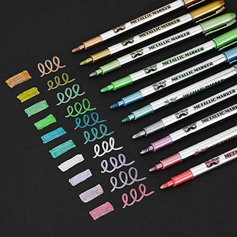 Mr. Pen Metallic Paint Markers,10 Colors, Metallic Markers for Black