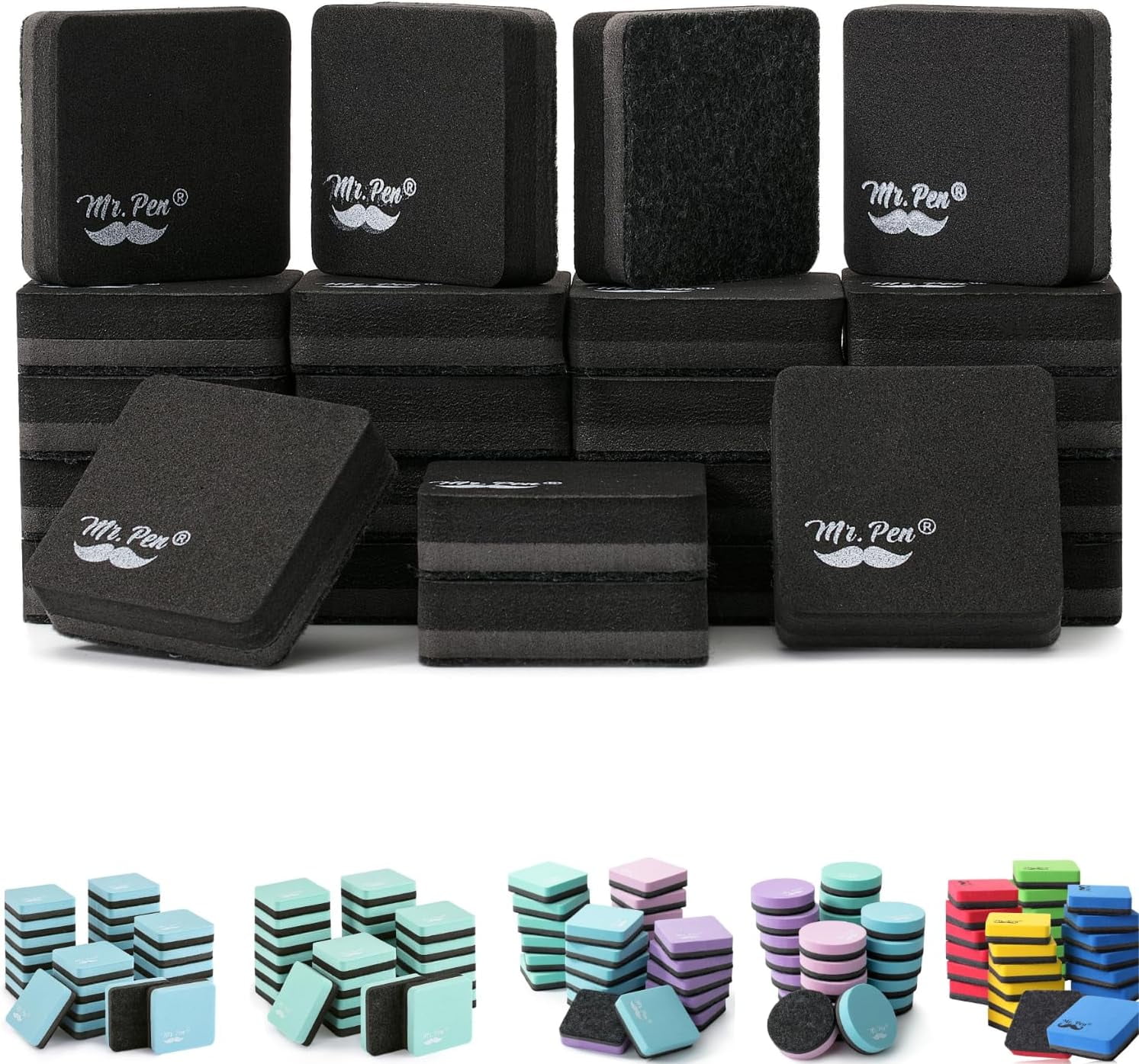 Compact Black EVA Foam Magnetic Whiteboard Erasers, 24 Pack