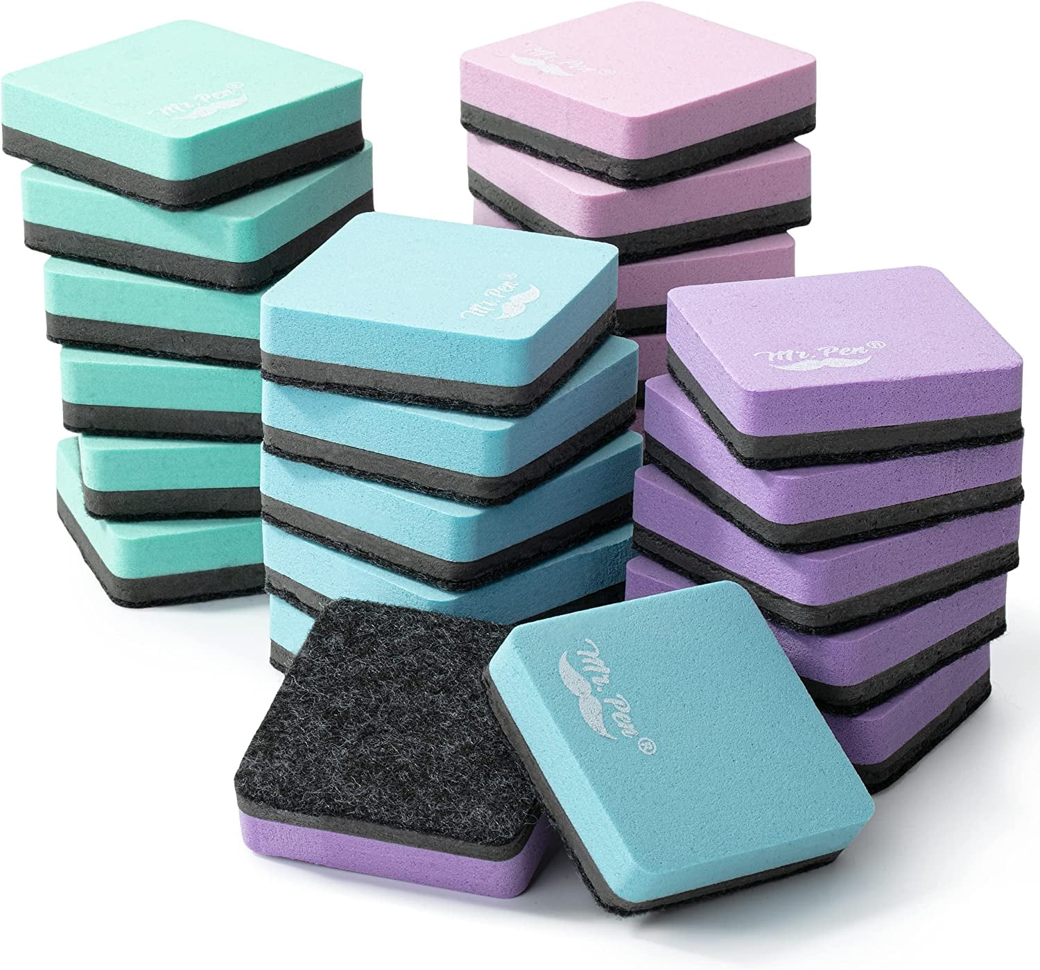 Mini Pastel Magnetic Square Whiteboard Erasers, 24-Pack