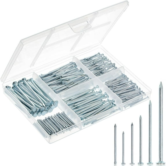 Mr. Pen- Nail Assortment Kit, 400 PCS, 6 Sizes, Silver, Small Nails for Hanging Pictures, Finishing Nails