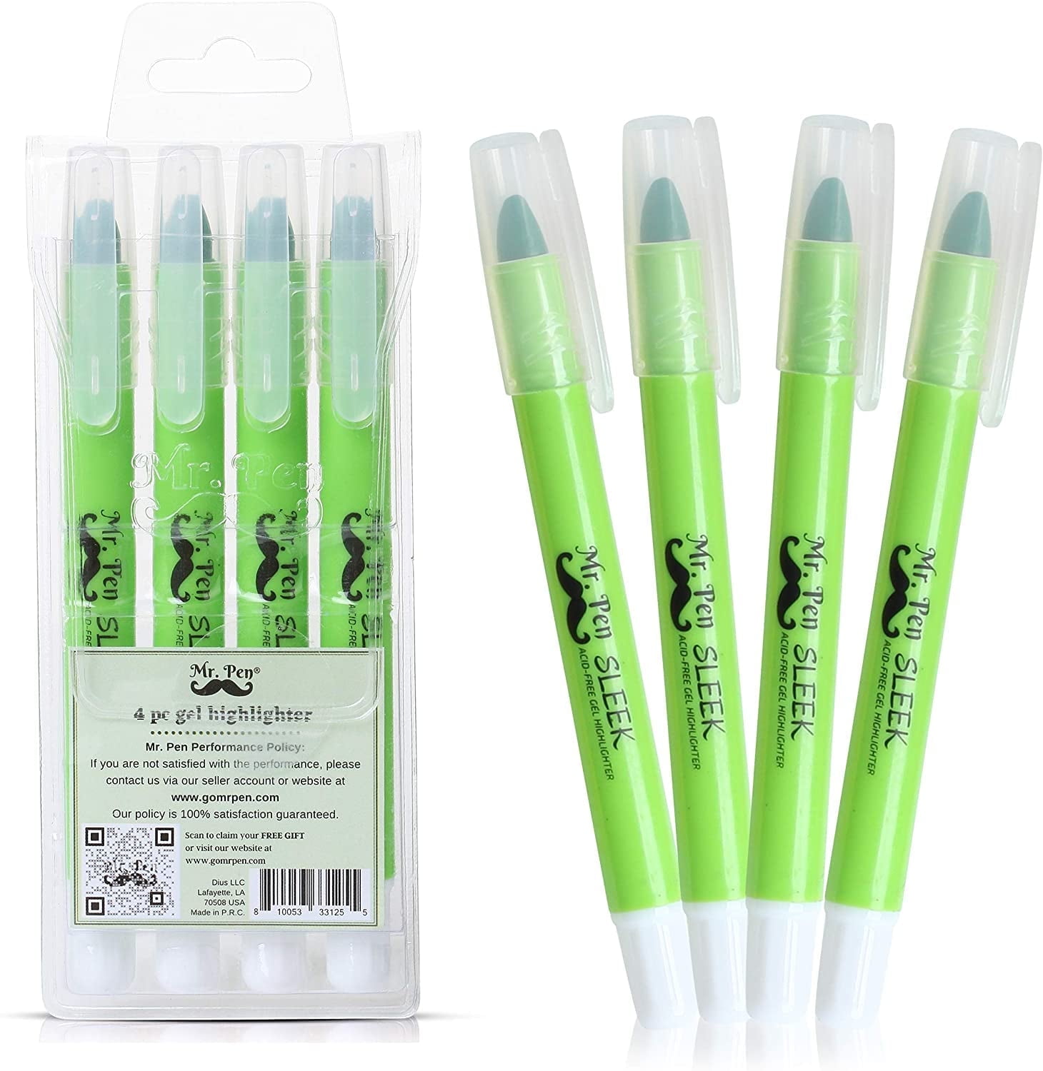 Mr. Pen No Bleed Gel Highlighter, Bible Highlighters, Green, Pack of 4