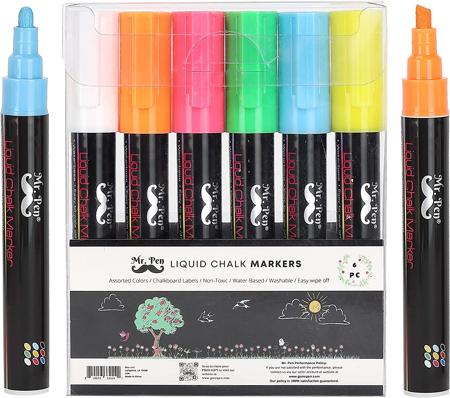 Mr. Pen Non-Toxic Chalk Markers, Chisel-Point, Assorted Colors, Counts 6 Pack