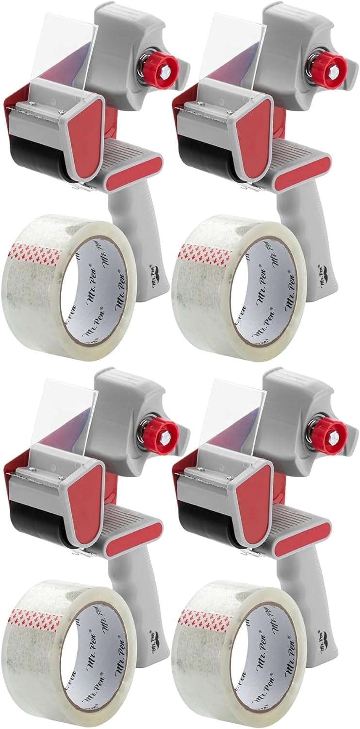 Mr. Pen- Packing Tape Dispenser Gun 2-Inch, 4 Pack with 4 Rolls Tape, Heavy Duty Packing Tape with Dispenser, Packaging Tape