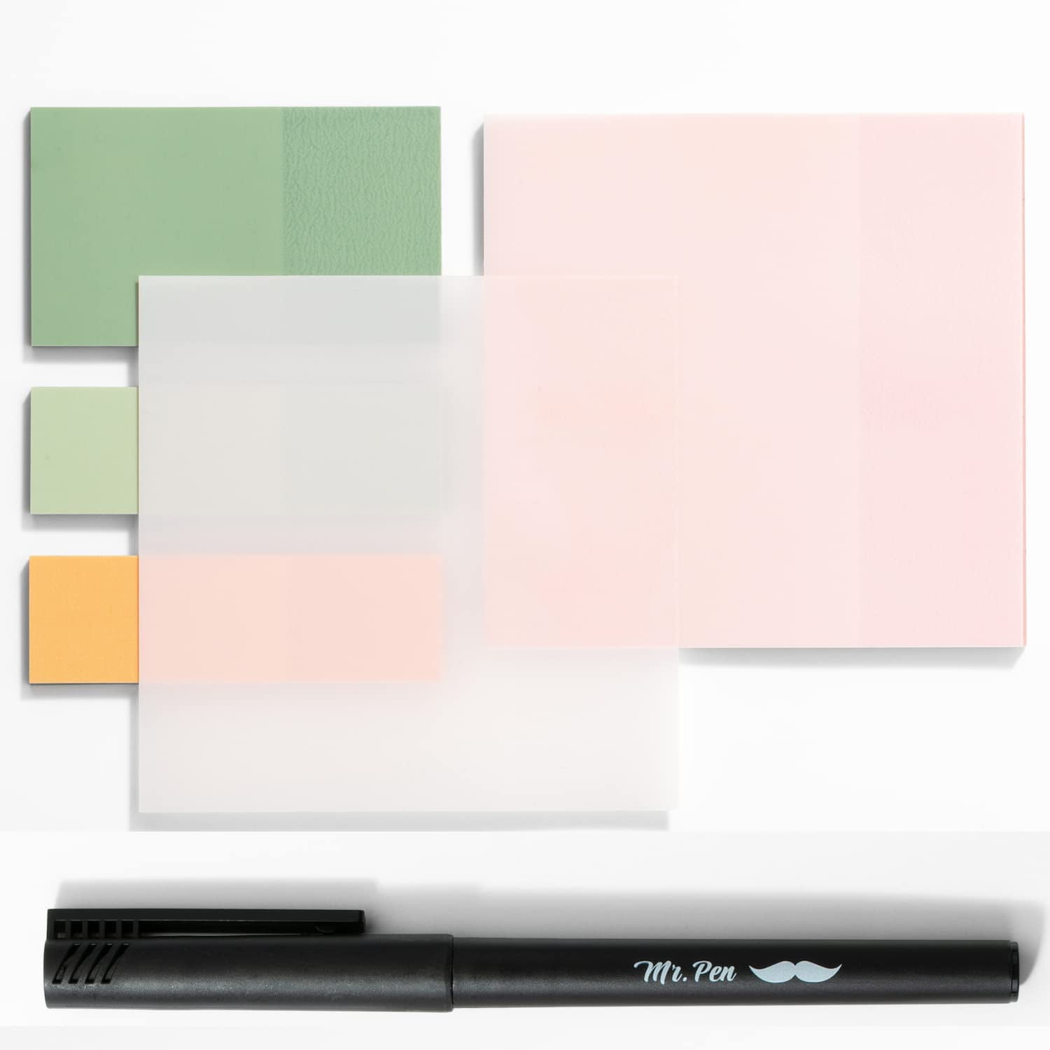 Transparent Sticky Notes with Aesthetic Pens Gift Set, 4 Pads White 3X5  Clear See Through