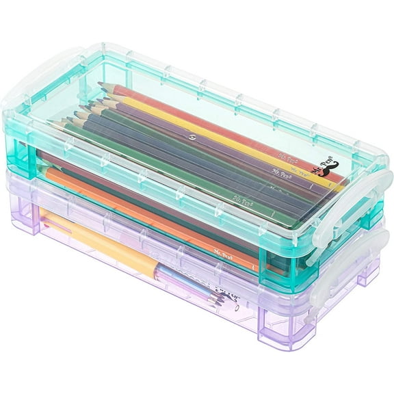Mr. Pen- Pencil Box, Assorted Color, 2 Pack, Plastic Pencil Box Case