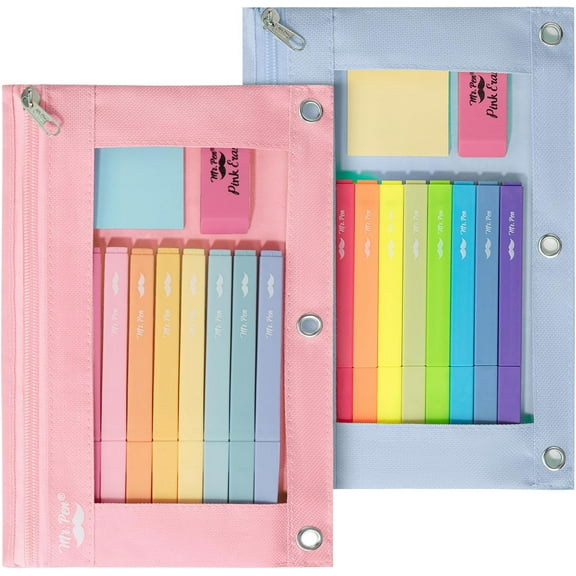 Mr. Pen- Pencil Pouch, 2 Pack, Blue and Pink Pencil Pouches, Pencil Pouch for 3 Ring Binder Pencil Pouch, Pencil Cases, Flat Pencil Case for Binder Pouch