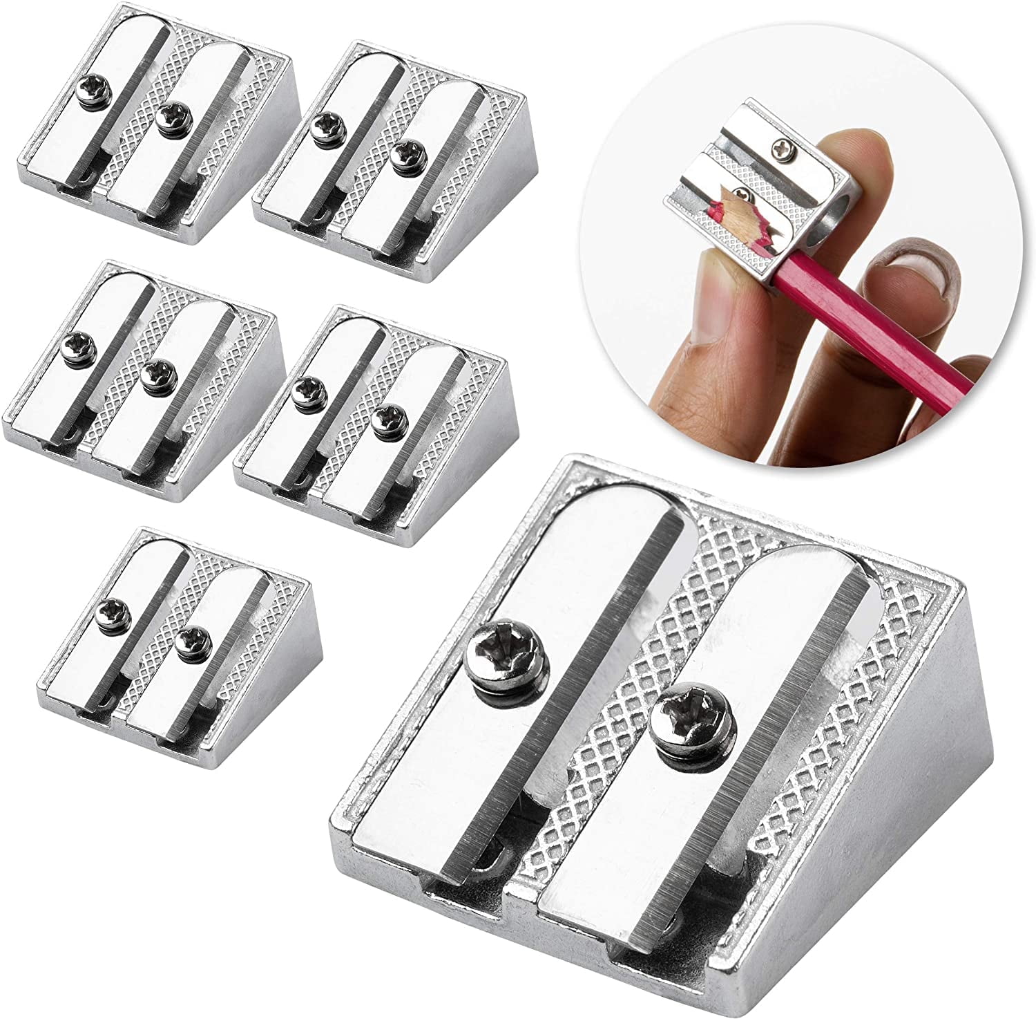 Mr. Pen- Pencil Sharpener, Sharpener, Pack of 6, Metal Pencil Sharpener, Pencil Sharpener Manual, 2 Holes