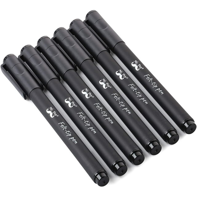 Mr. Pen Pens, Felt Tip Pens, Black Pens, Pack of 6, Fast Dry, No Smear