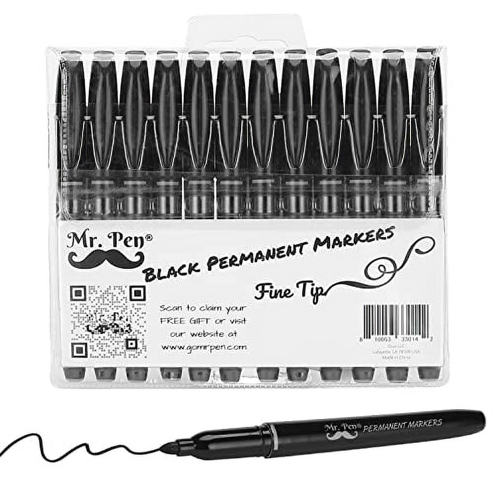 Mr. Pen Permanent Markers, 12 Pack, Black, Fine Tip, Black Markers