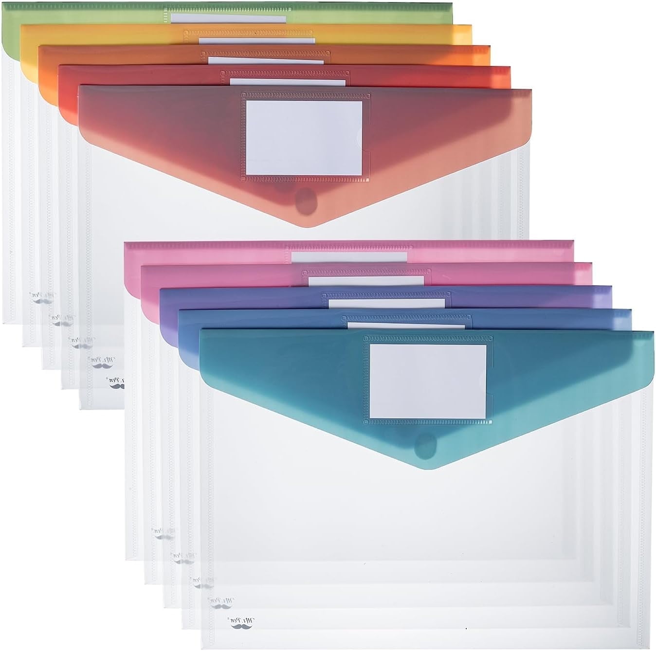 Mr. Pen- Plastic Envelopes, 10 Pack, A4, Letter Size, Colorful Flaps, Plastic File Folder with Label Pocket