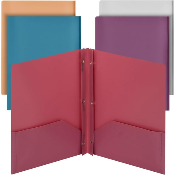 Mr. Pen- Plastic Folders with Pockets and Prong, 5 Pack, Assorted Colors