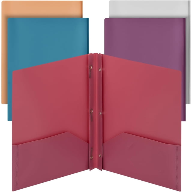 Mr. Pen- Plastic Folders with Pockets and Prong, 5 Pack, Assorted ...