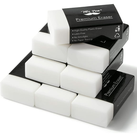 Mr. Pen Premium Pencil Eraser, White, 8 Pack