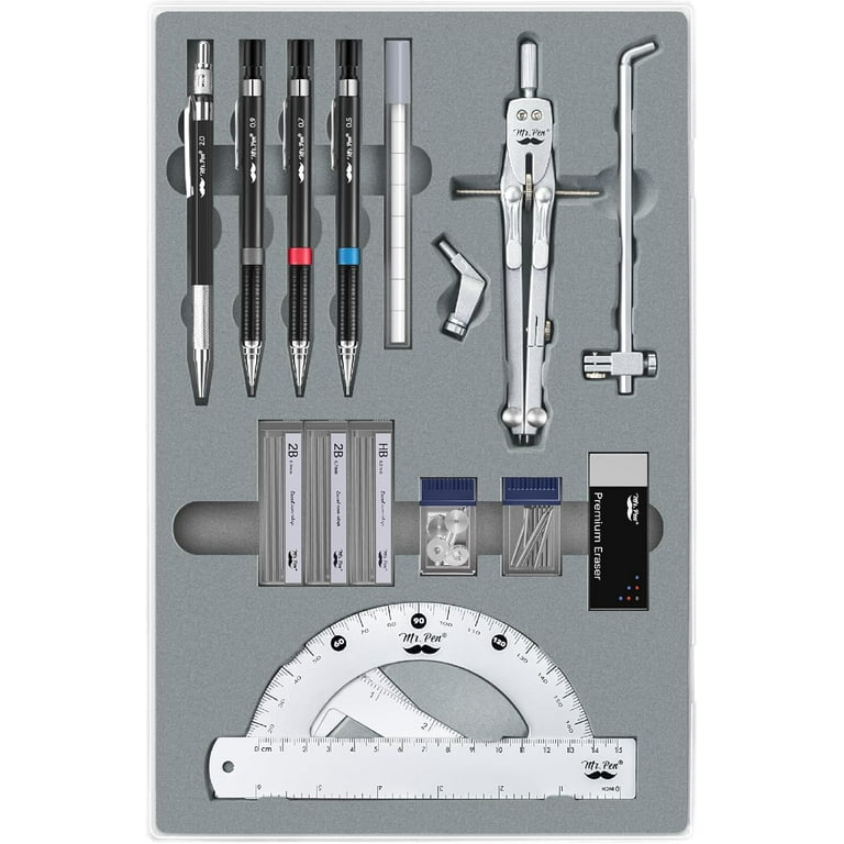 Mr. Pen, Geometry Set, 17 pcs, Metal Rulers and Compasses