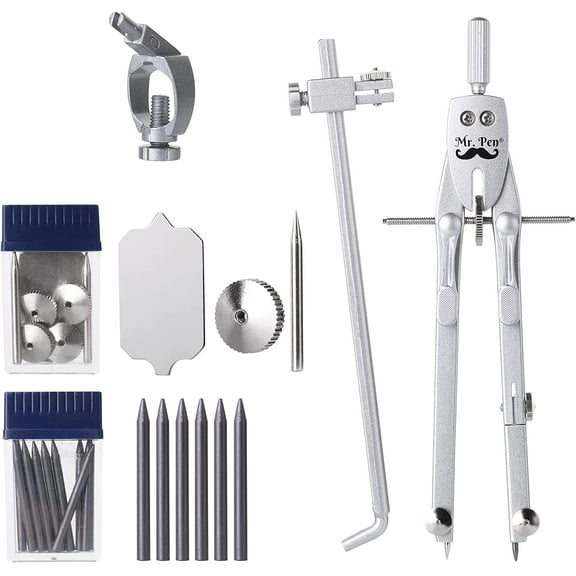 Mr. Pen- Professional Metal Compass with Wheel, Lock and Extension Bar for Geometry, Drafting, Math, Drawing