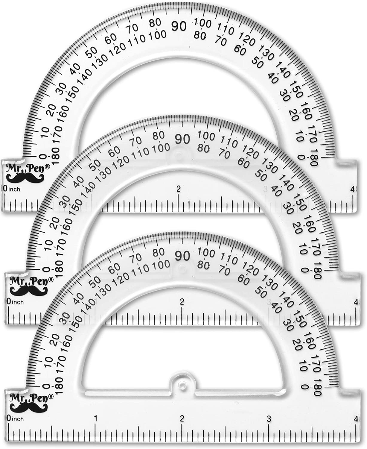 Mr. Pen- Protractor, 4 Inch Protractor, Pack of 3, Protractor Ruler, Drafting Tools, Protractor for Kids, Protractors Classroom Set, Small Protractor, Protactor 4 Inch, Math Geometry, School Supplies