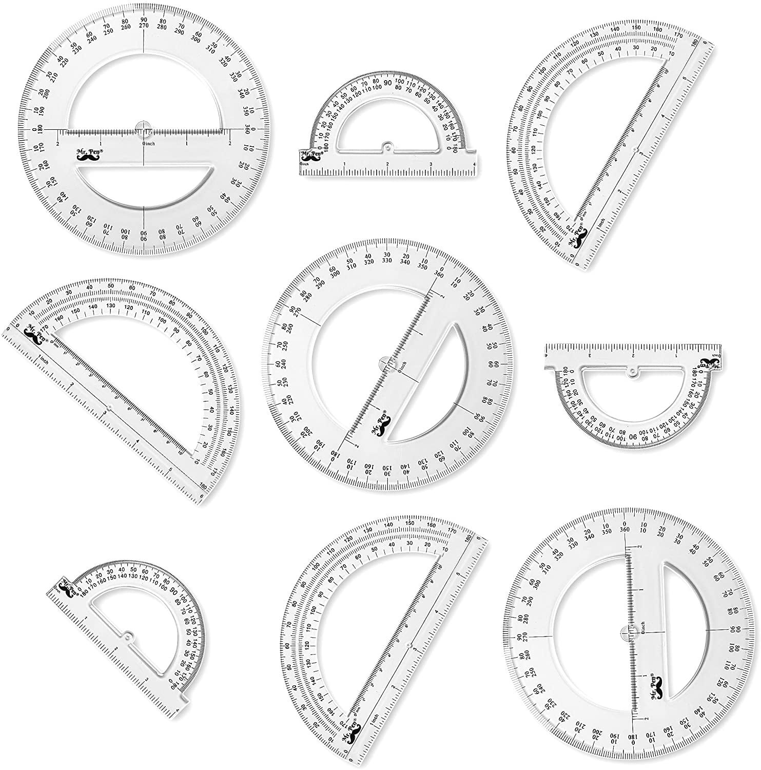 Mr. Pen Protractor, 9 Pc Protractor Set, Protractor Ruler