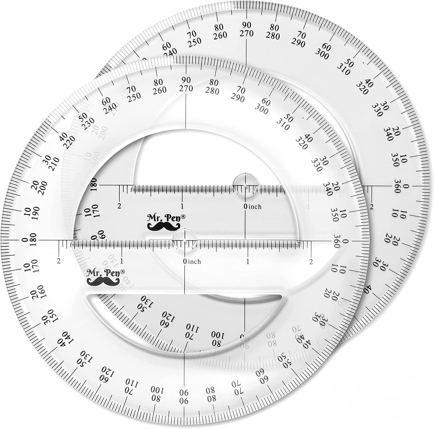 Mr. Pen- Protractor, Pack of 2, Protactor 360 Degree, Protractor Set, Protractor Ruler, Drafting Tools, Circle Protractor, Protractors Classroom Set, Large Protractor, Math Geometry Set