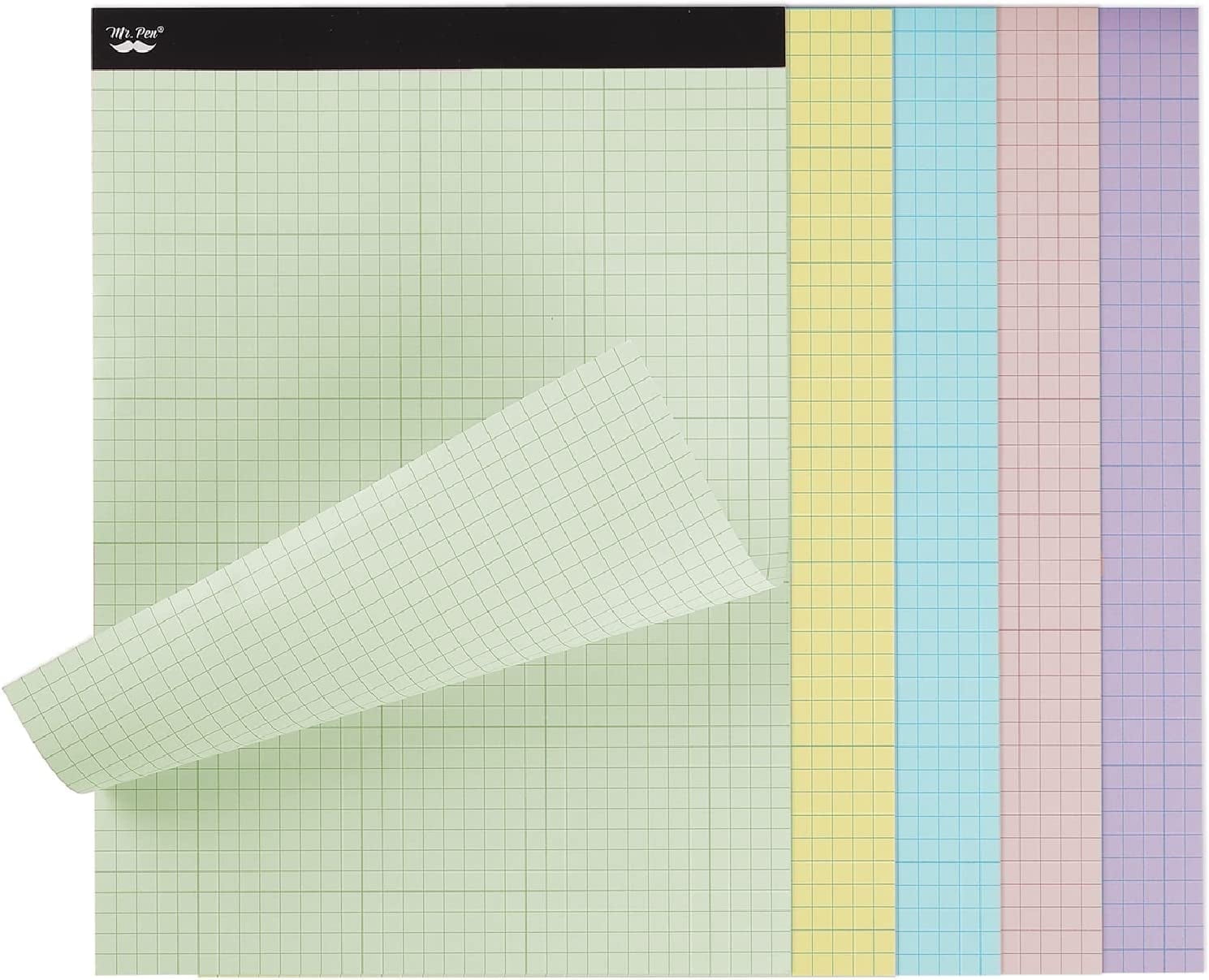 Mr. Pen Quadrille Grid Graph Paper, Assorted Colors, 10 Sheets, 5 Pack