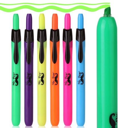 Mr. Pen- Retractable Highlighters, 6 Pack, Assorted Colors, Chisel Tip