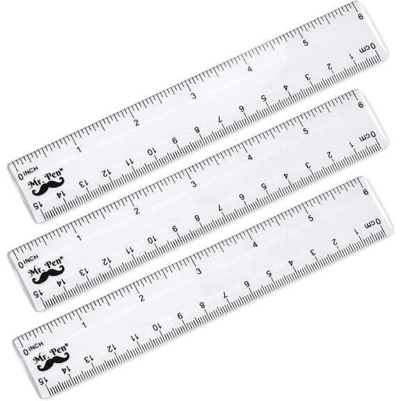 Mr. Pen- Ruler, 6 inch Ruler, Pack of 3, Clear Ruler, Plastic Ruler, Drafting Tools, Rulers for All Ages, Measuring Tools