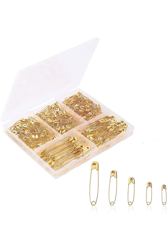 - Safety Pins, 300 Pack, Assorted Sizes, Golden, Safety Metal Pins for Clothes