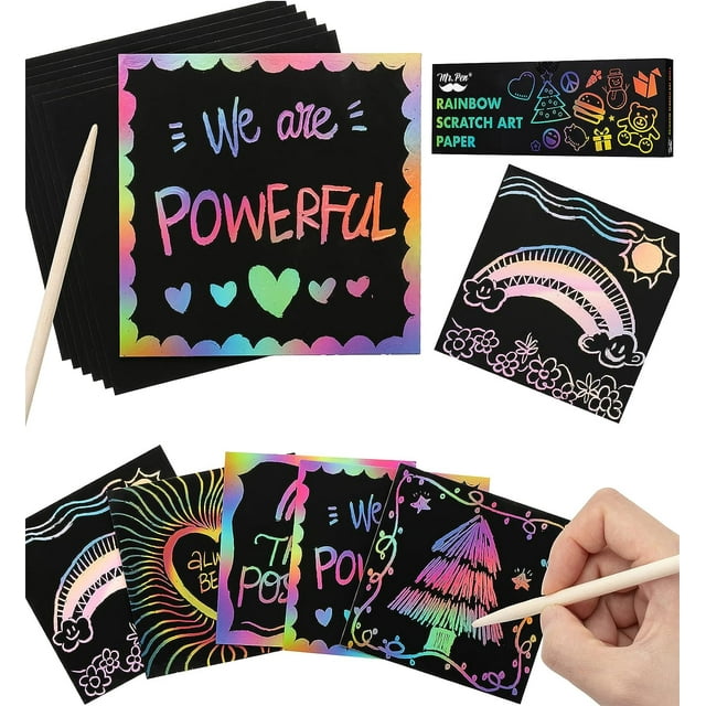 Mr. Pen Scratch Art for Kids with Wooden Stylus, 125 pcs, Rainbow