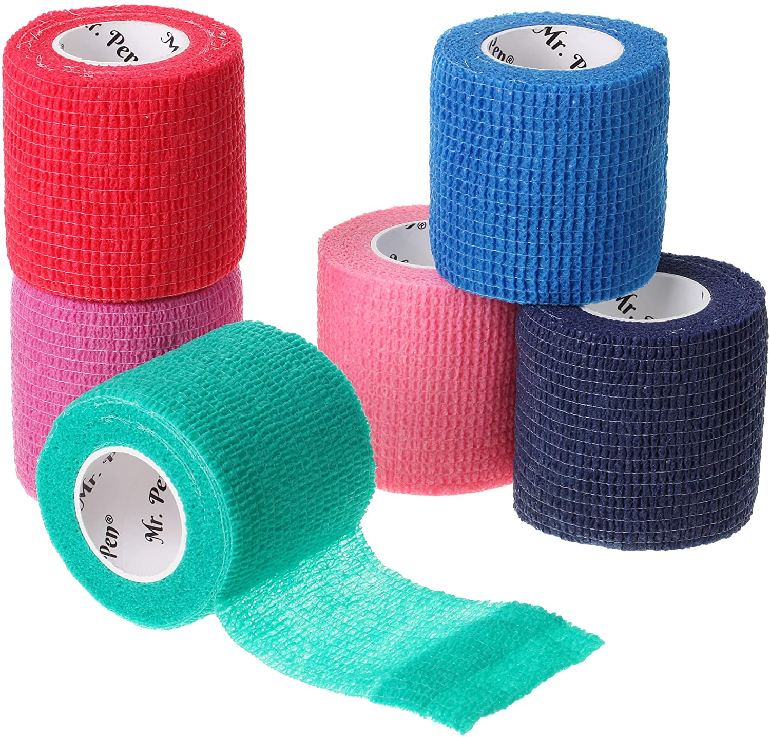 Mr. Pen- Self Adhesive Bandage Wrap, Assorted Colors, 2" x 5 Yards, 6 Pack, Bandage Wrap