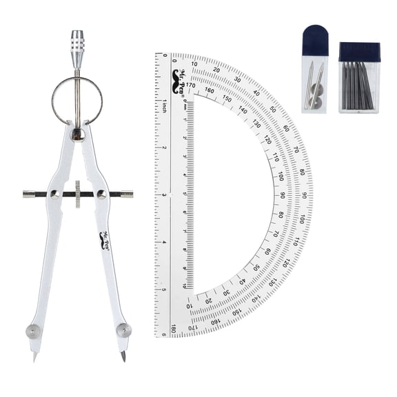 Mr. Pen Spring Compass with Protractor, Steel Needle Tip, Spare Nut, Spare Lid