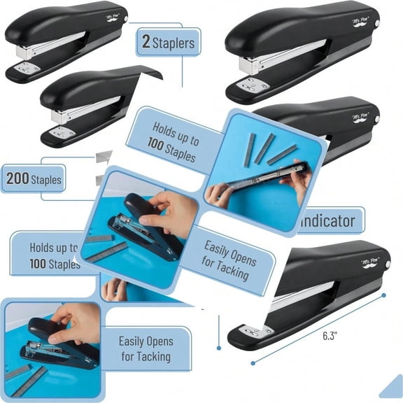 Mr. Pen- Staplers for Desk 2 Pack with 200 Staples 20 Sheet Capacity Black Office Stapler Set Desk Stapler with Staples