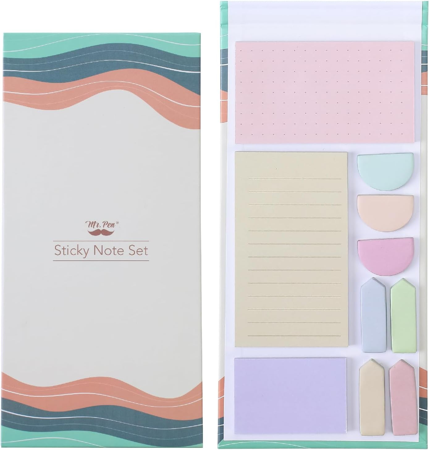 Mr. Pen Morandi Colors Sticky Notes Set with Tabs, Assorted Colors, 10 Pads, 400 Count